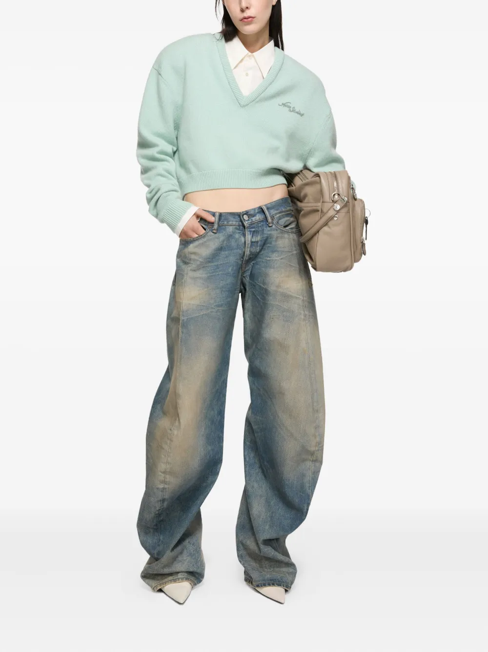 Acne Studios Sweater met geborduurd logo en V-hals Groen