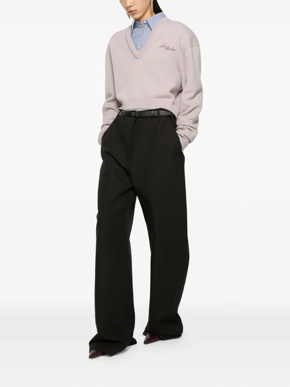 Acne Studios V-neck Embroidered Sweater In White