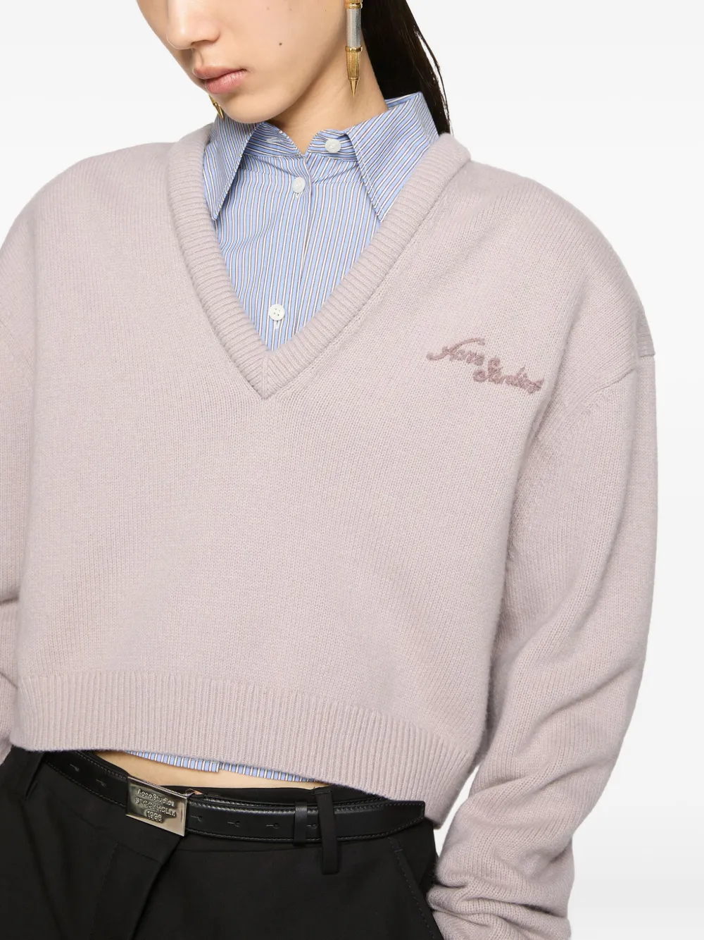 Acne Studios V-neck Embroidered Sweater In White