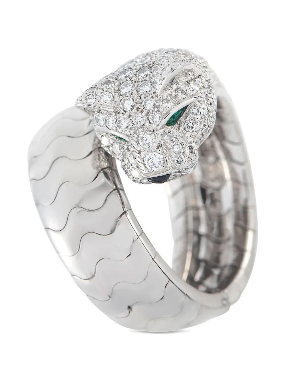 Pre-owned Cartier 18k White Gold Panthère De Diamond Ring In Silver