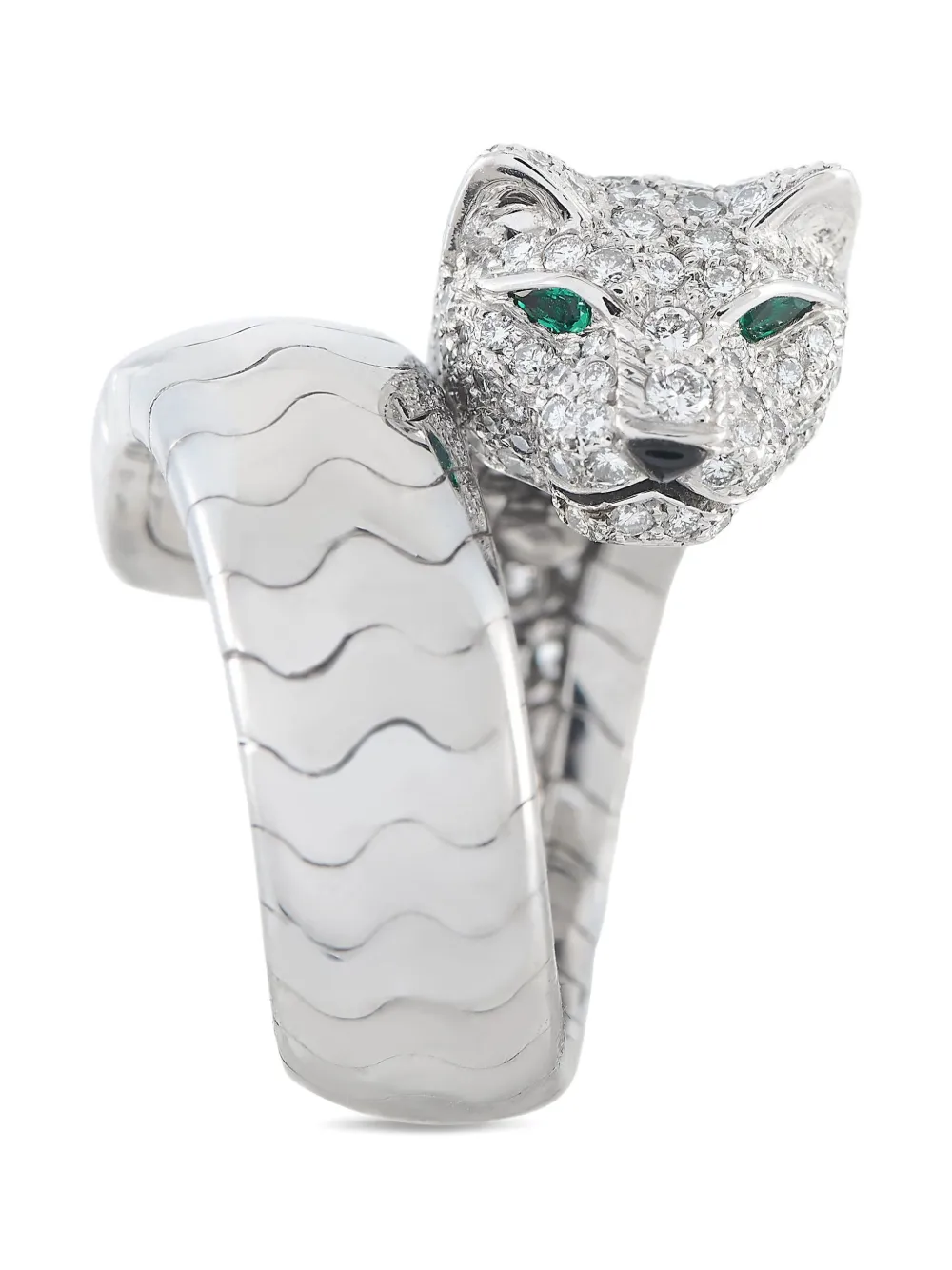 Pre-owned Cartier 18k White Gold Panthère De  Diamond Ring In Silver