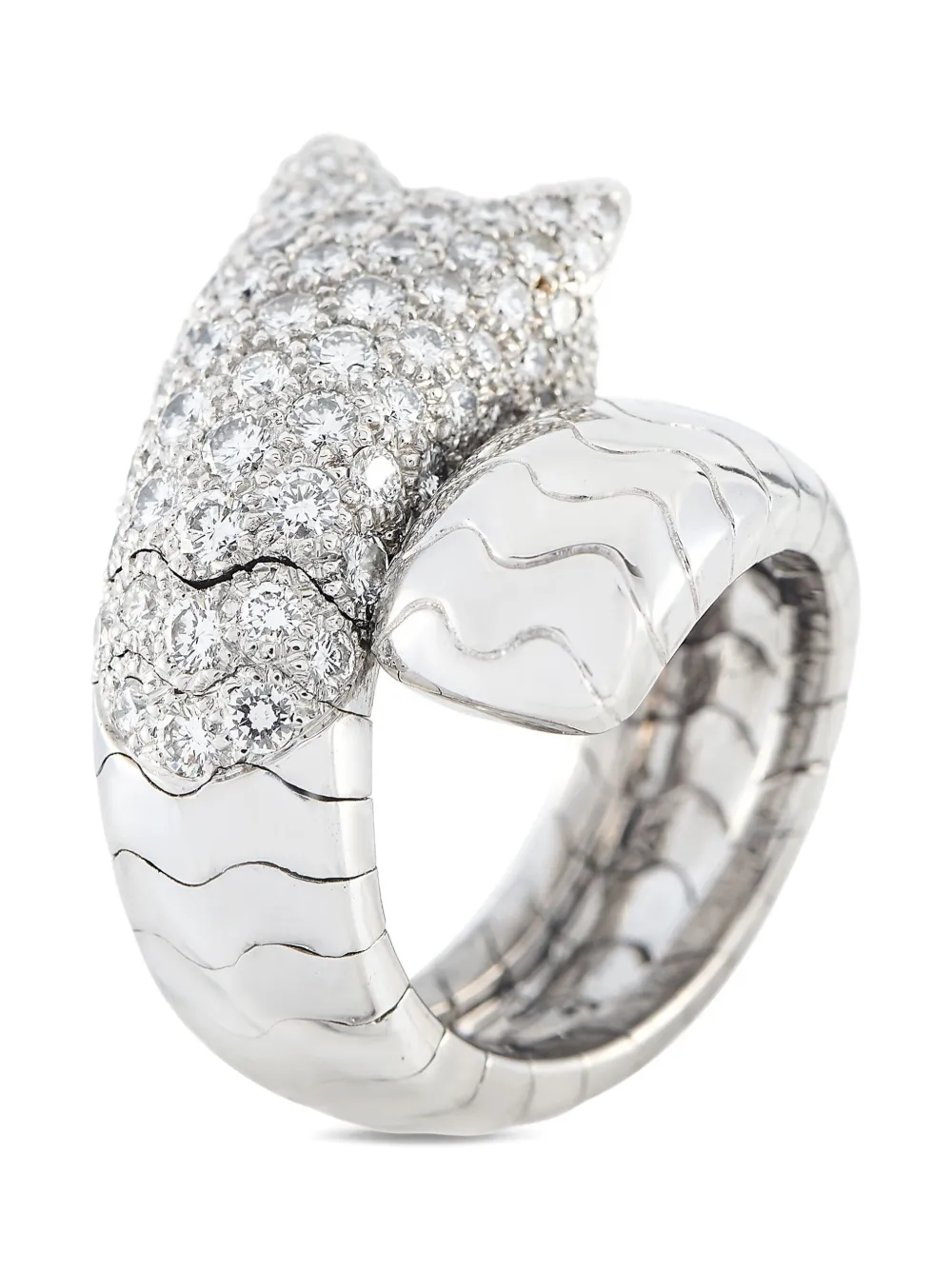 Pre-owned Cartier 18k White Gold Panthère De Diamond Ring In Silver