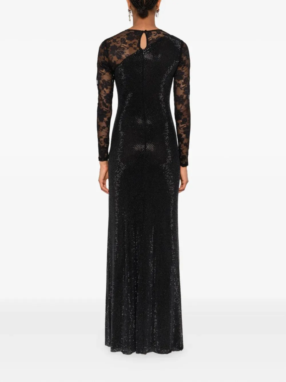 Self-portrait Rhinestone-embellished Long-sleeve Maxi Dress In Black