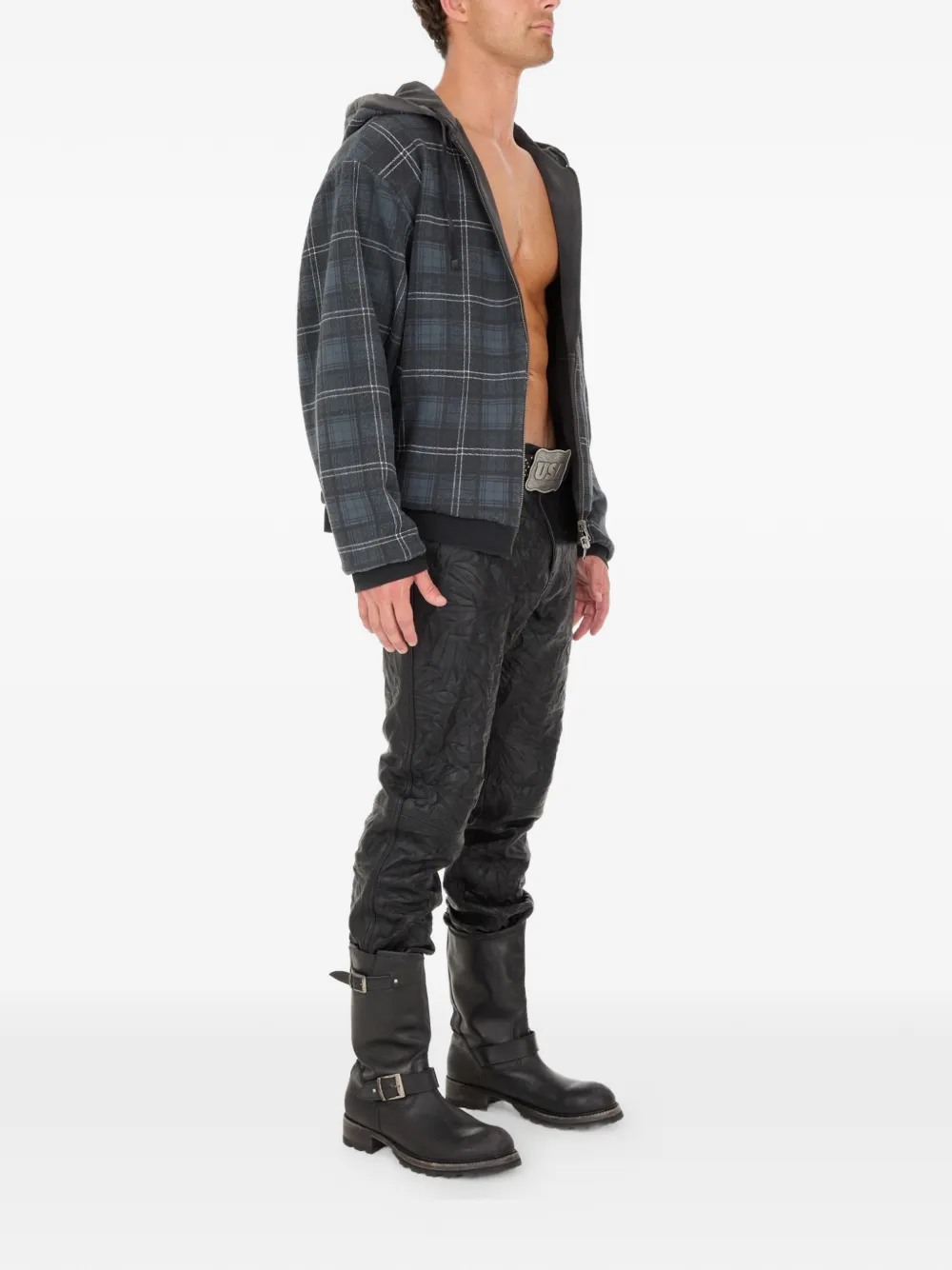 Guess Usa Plaid Zip Sweatshirt In Gray