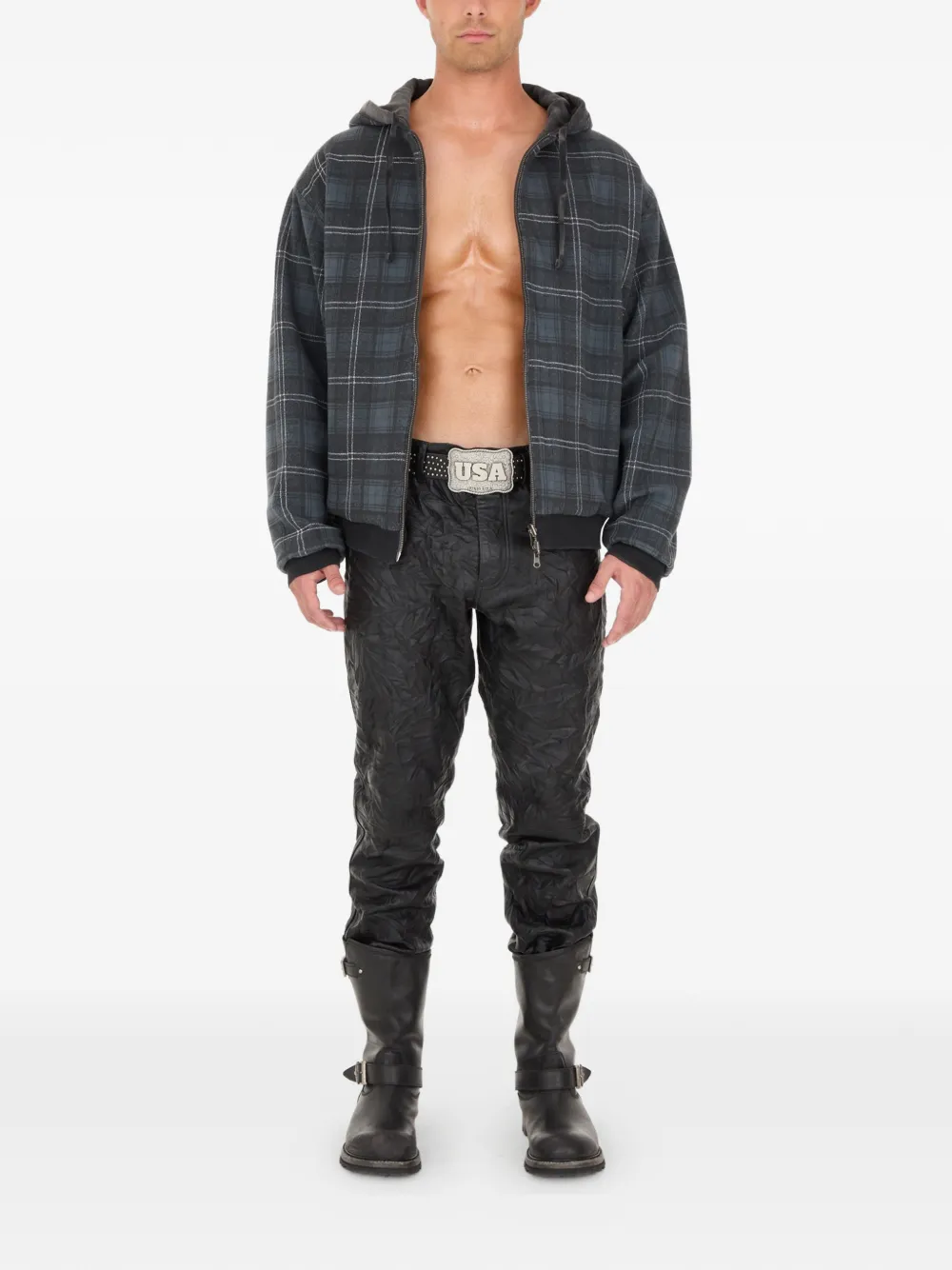 Guess Usa Plaid Zip Sweatshirt In Gray