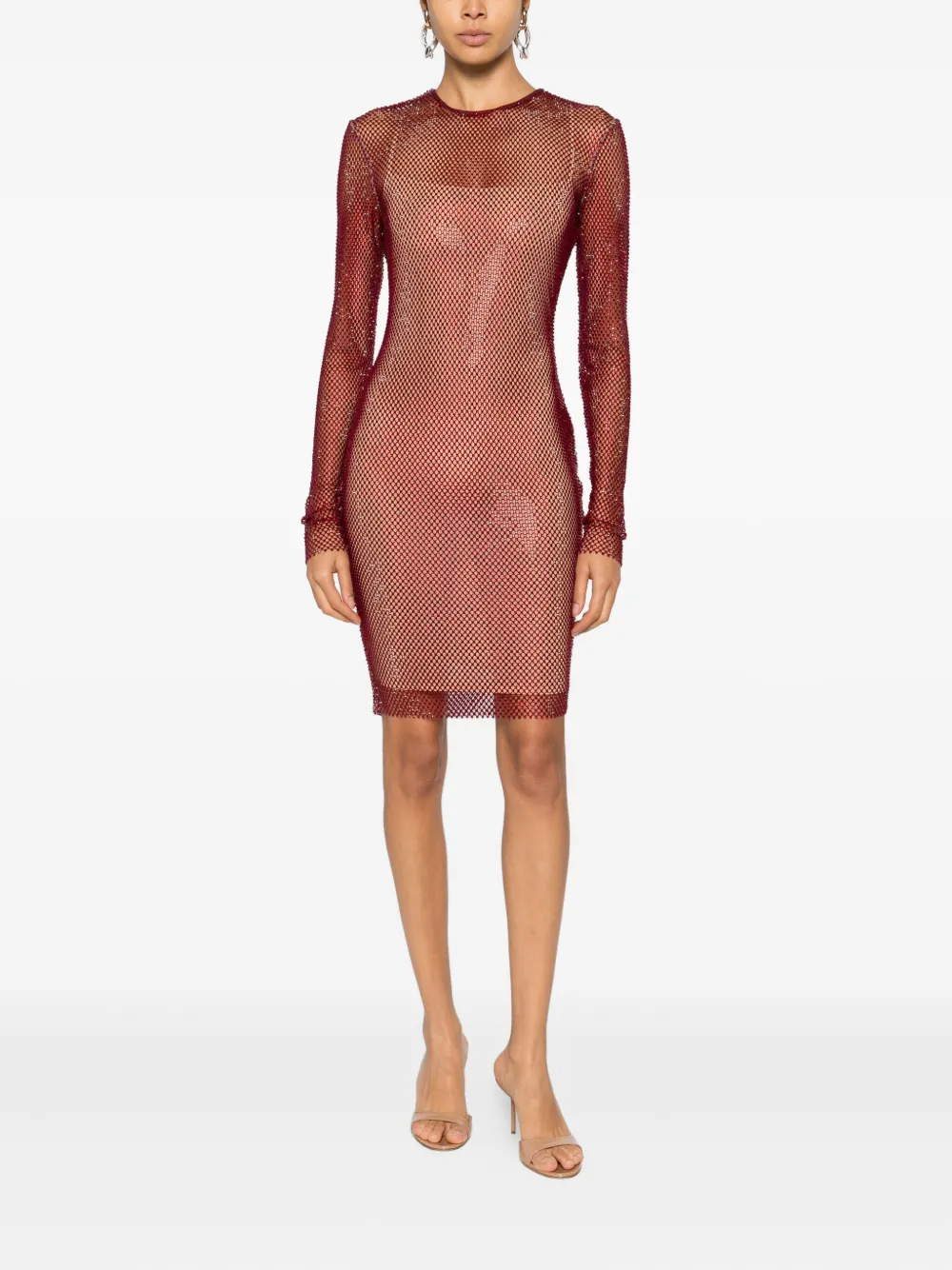 Genny long-sleeve net mini dress - Rood