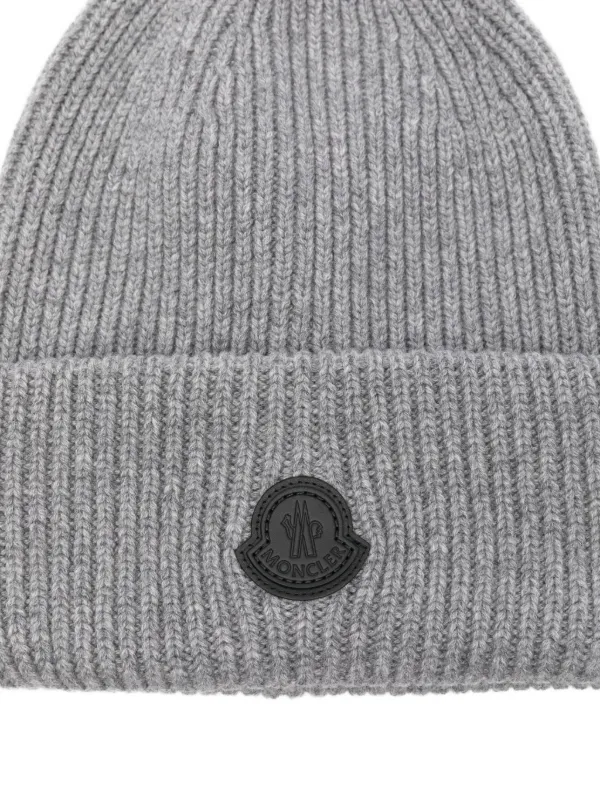 Moncler Ribbed logo-patch Beanie Hat | Grey | FARFETCH