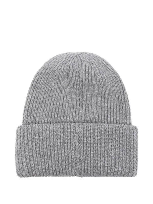 Moncler Ribbed logo-patch Beanie Hat | Grey | FARFETCH