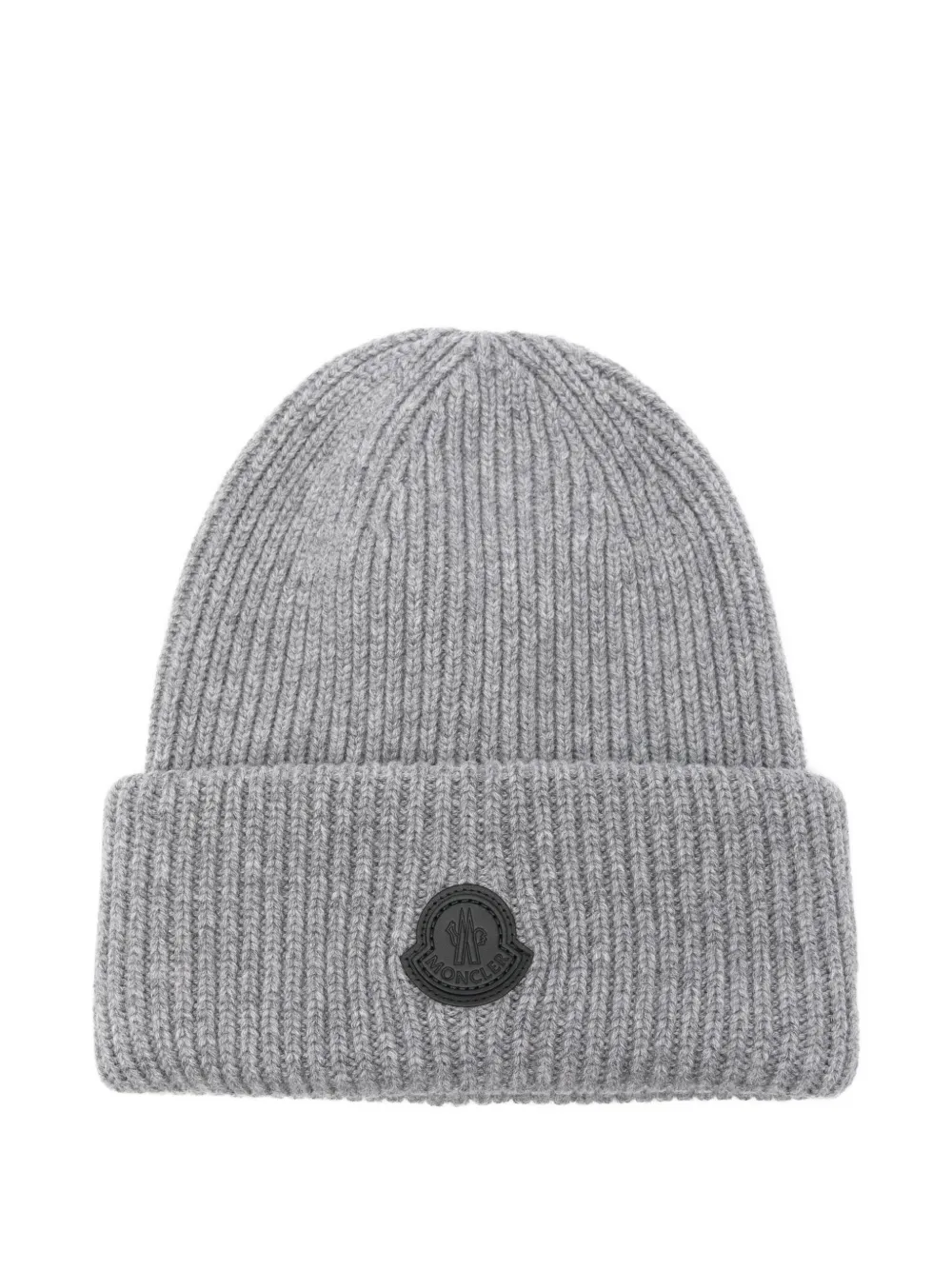 Moncler ribbed logo-patch beanie hat | Grey | Image 1