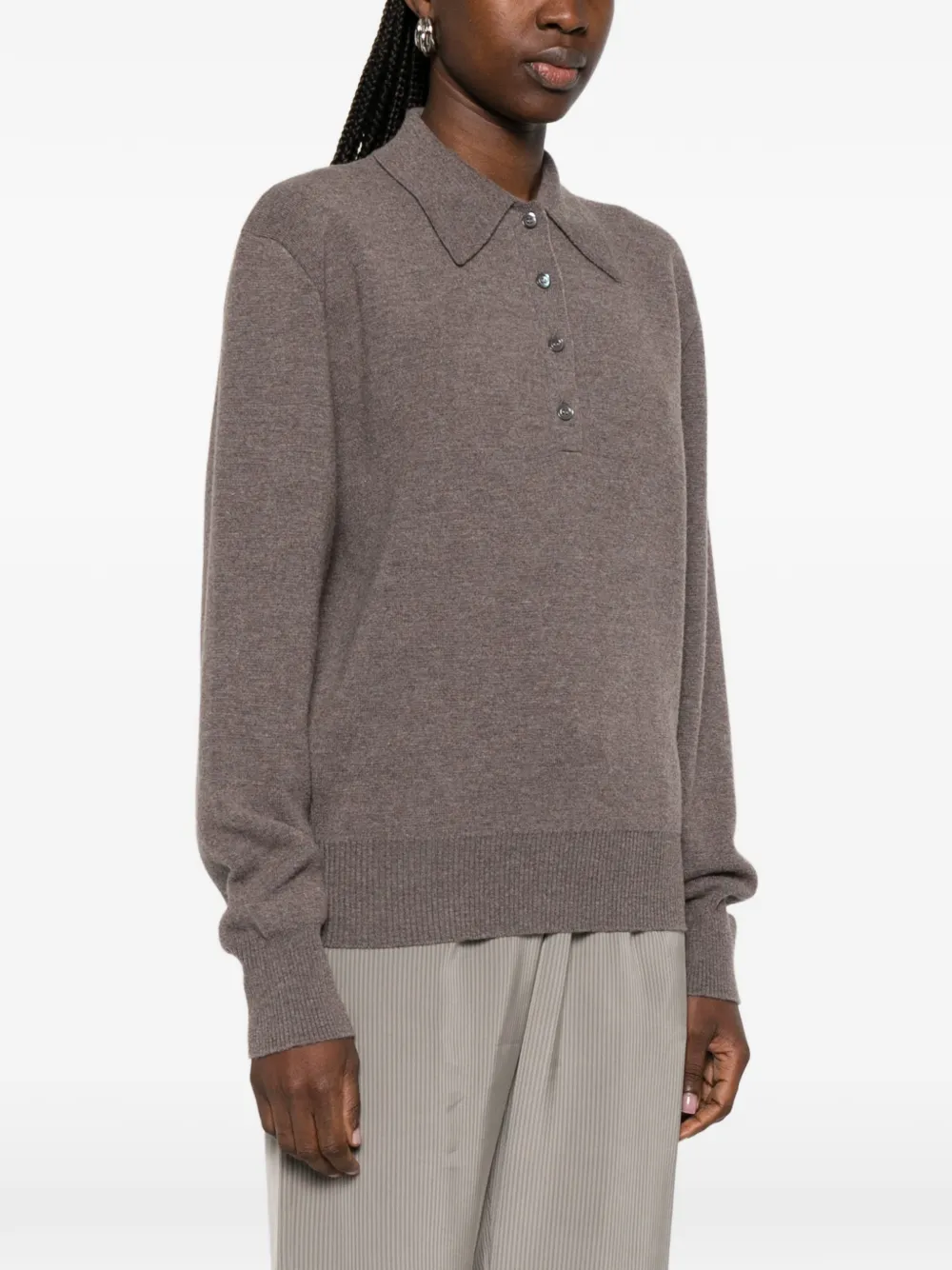  Róhe Knitted Polo-collar Sweater - Brown 