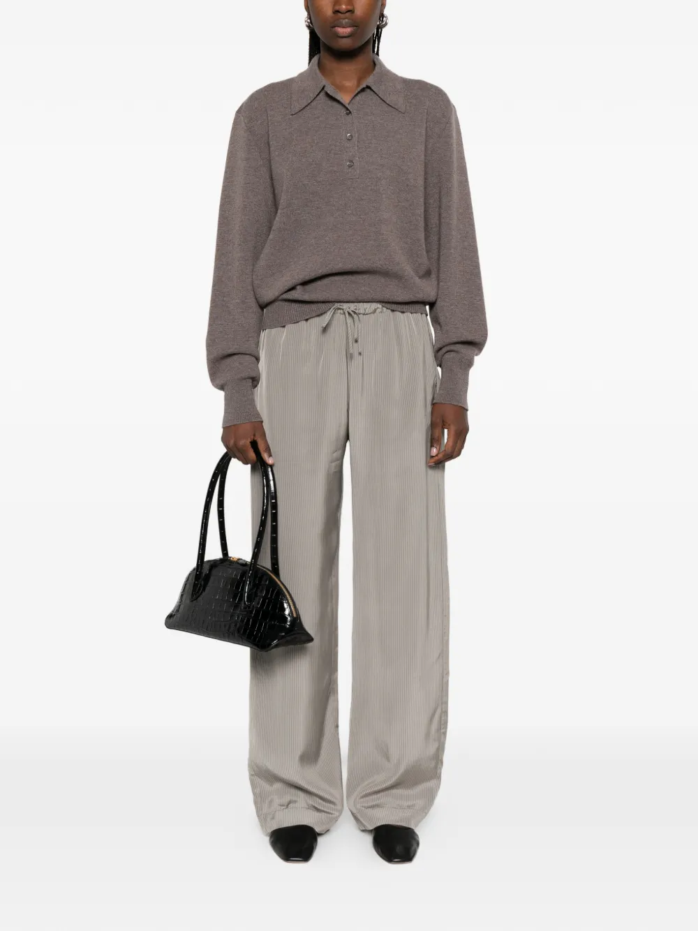 Róhe Knitted Polo-collar Sweater - Brown 