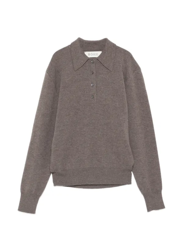 Róhe Knitted Polo-collar Sweater in Brown