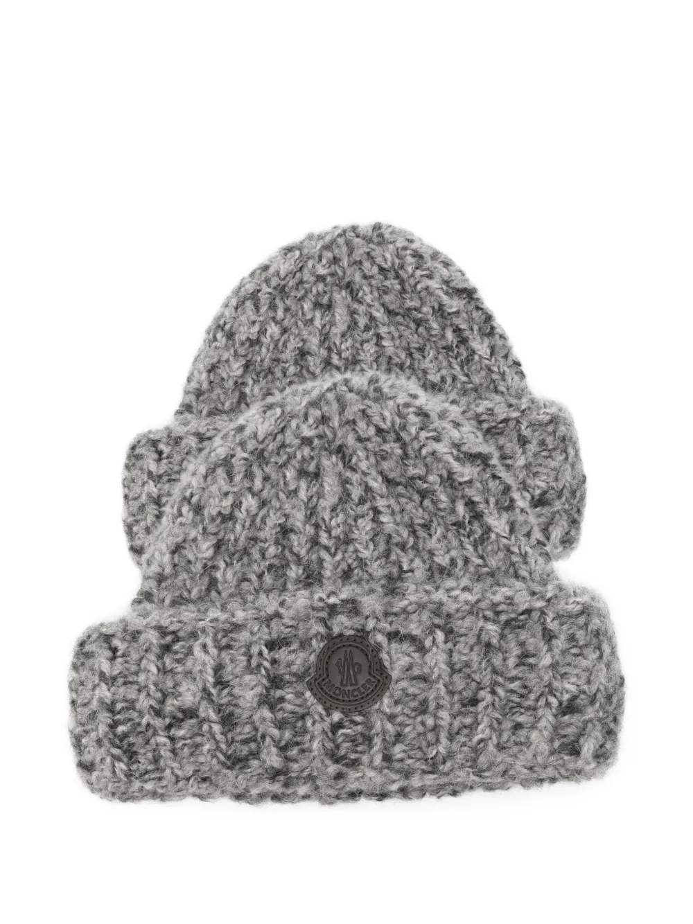 Moncler ribbed logo-patch beanie hat | Grey | Image 1