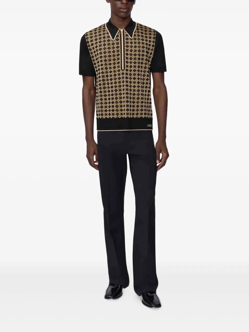 AMIRI Geribbeld T-shirt met rits - Zwart