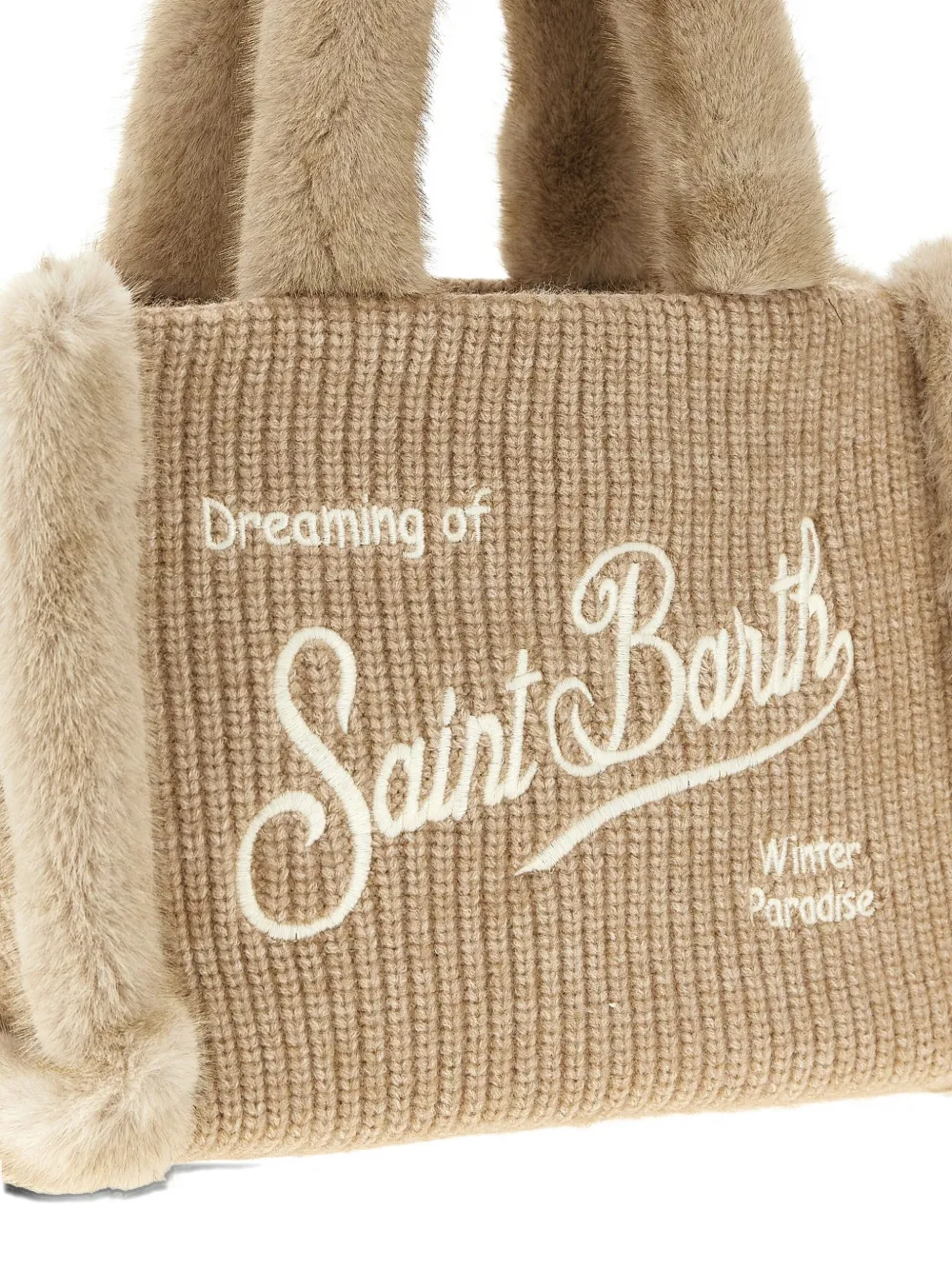 Mc2 Saint Barth Colette Shearling-trim Knitted Tote Bag In Neutral