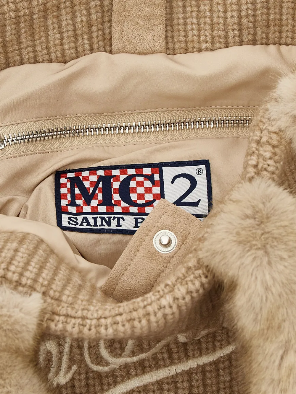 Mc2 Saint Barth Colette Shearling-trim Knitted Tote Bag In Neutral