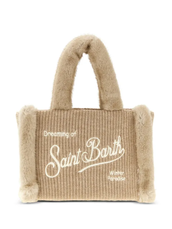 MC2 Saint Barth Colette shearling-trim Knitted Tote Bag Neutrals
