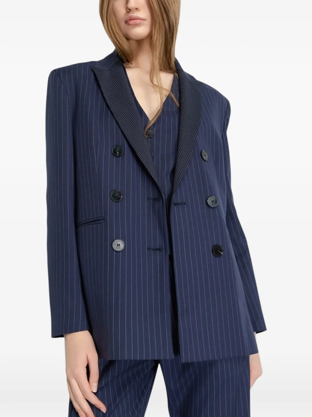 Gaelle pinstripe double-breasted blazer - Blu