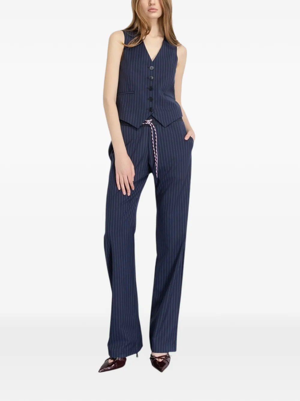 Gaelle pinstripe button gilet | Waistcoats & Gilets | Image 2