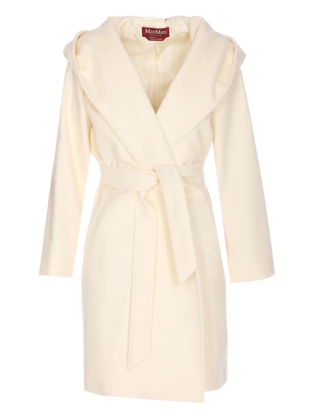 Max Mara Newmang Hooded Belted Coat In Neutral