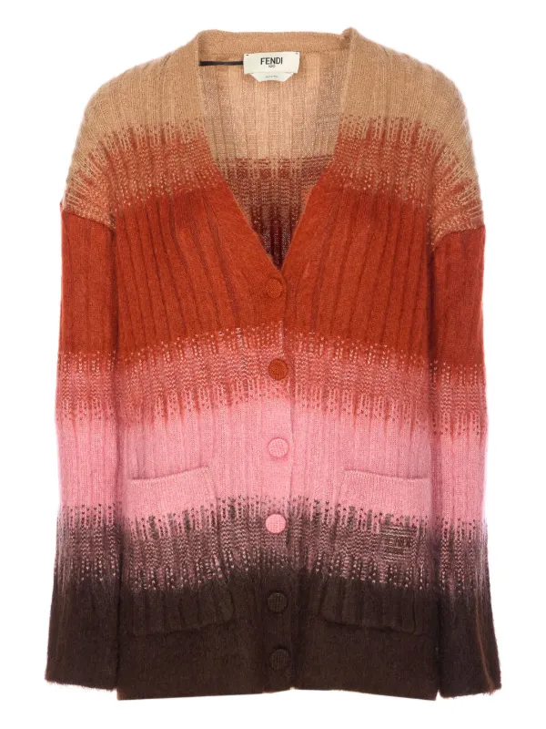 Fendi Gradient-effect Ribbed Cardigan in Brown