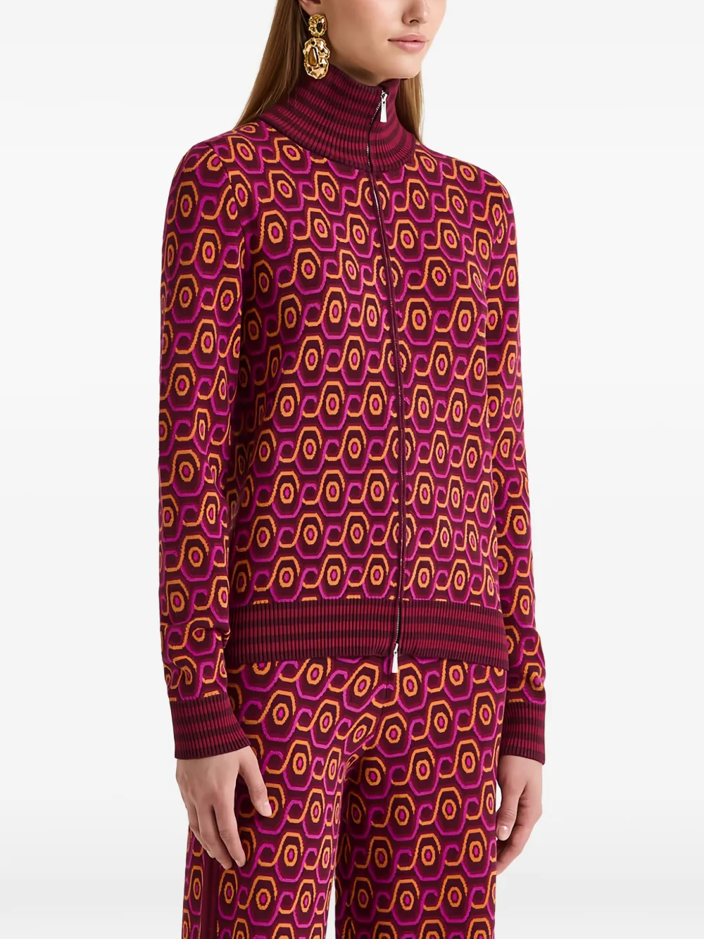 Maliparmi Rolling Chain-print Zip-up Cardigan In Burgundy