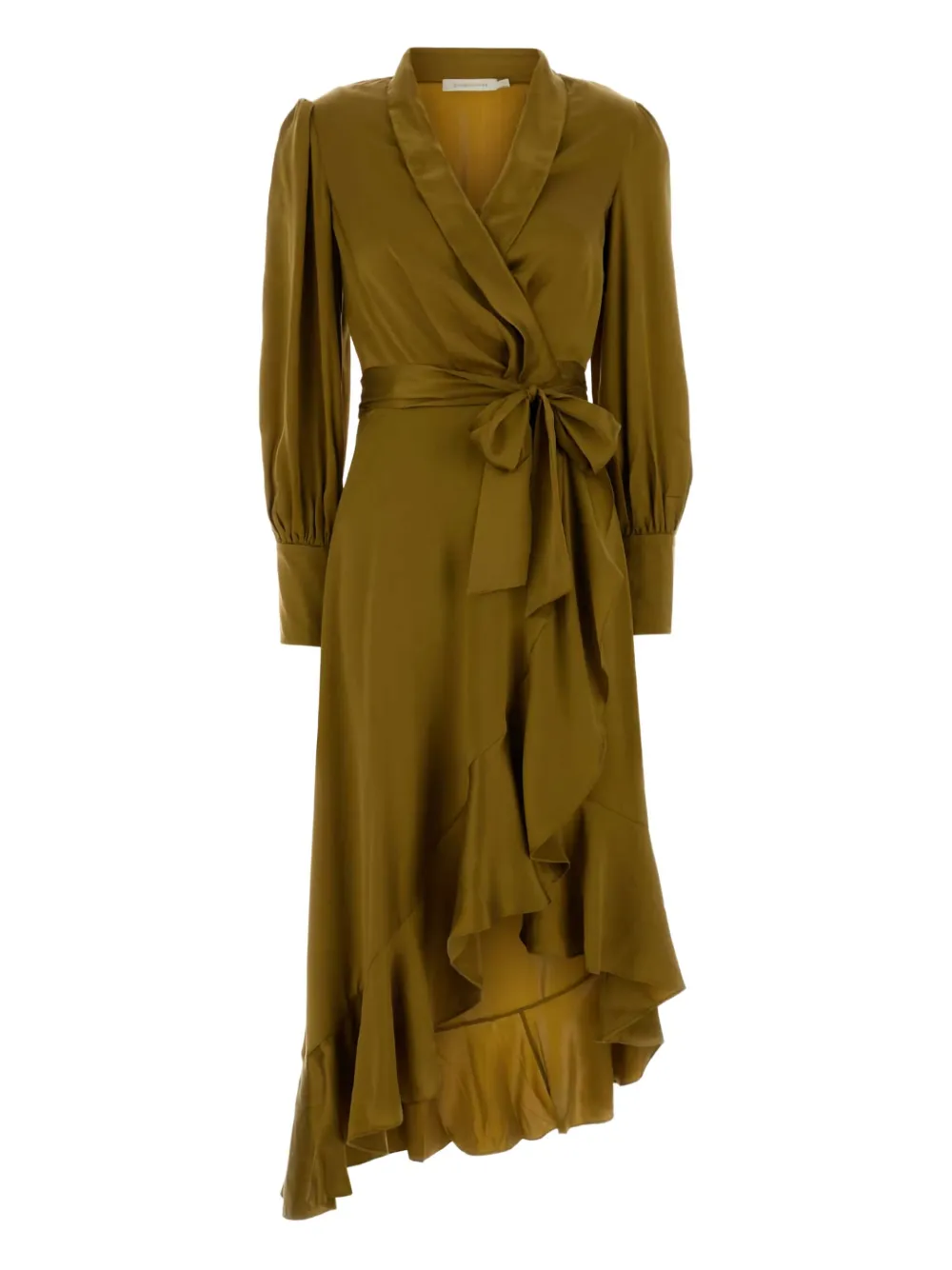 Zimmermann Ruffled Satin Midi Dress In Green