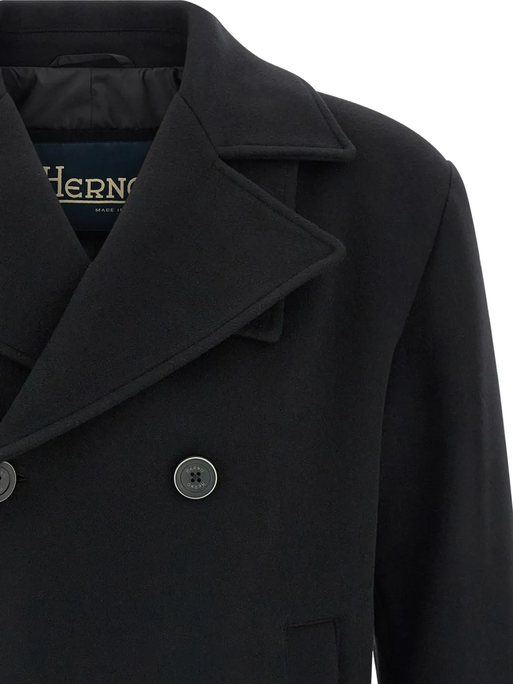 Herno Double-breasted Wool Coat Side Pockets In Black