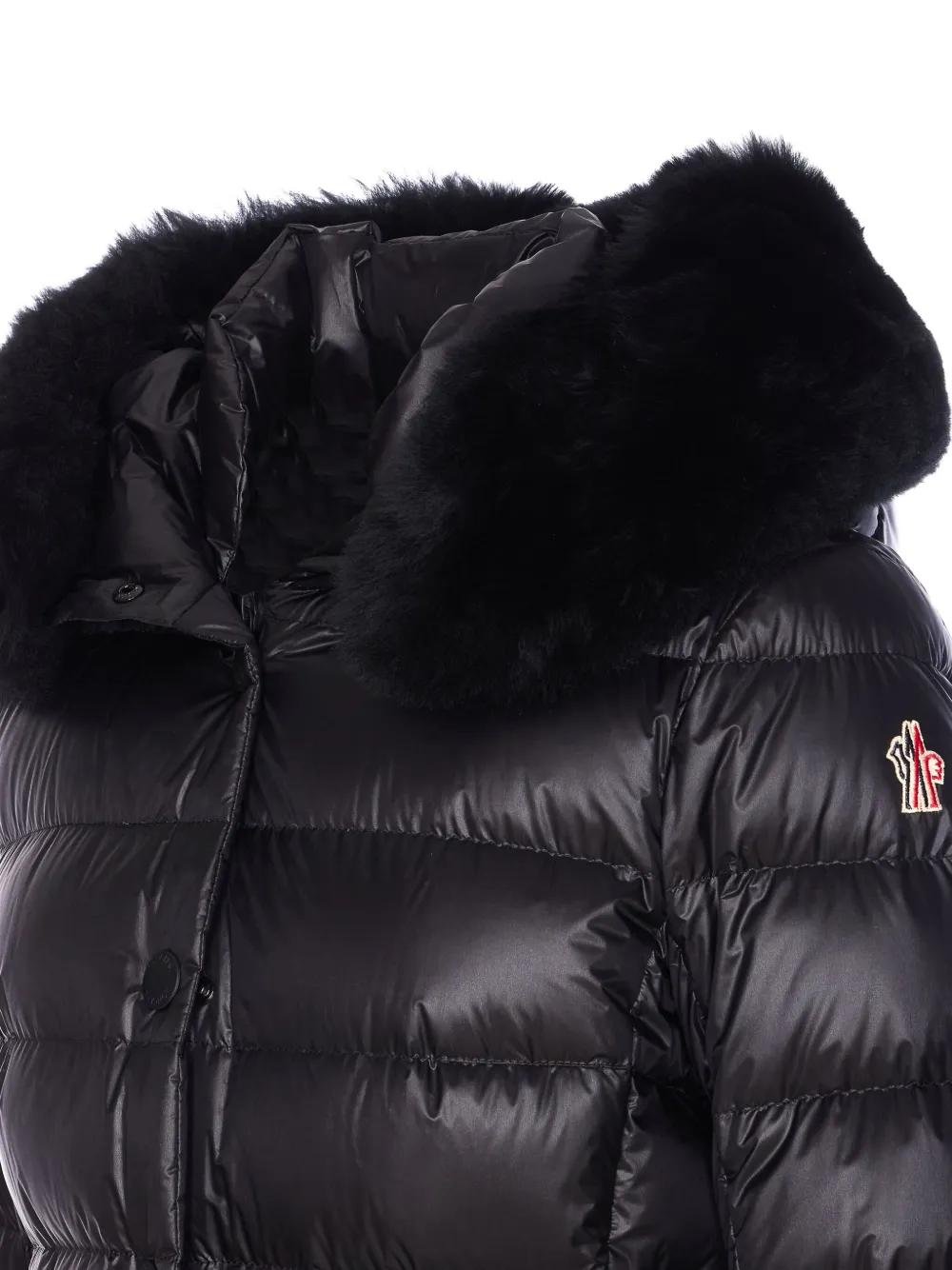 Moncler Grenoble Armoniques donsjack met afwerking van bont Zwart