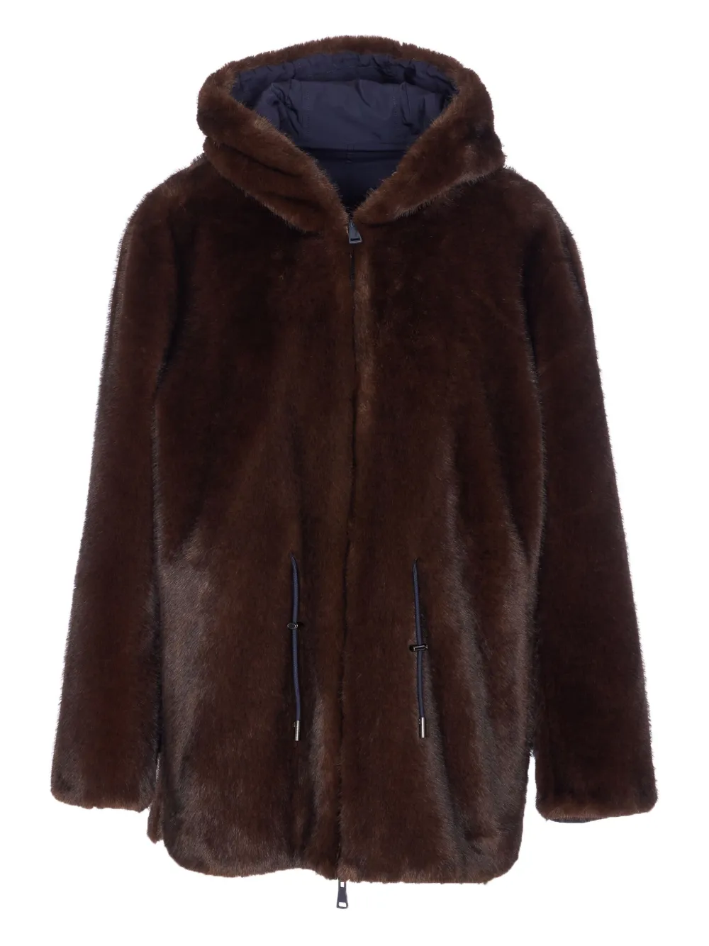 Lou Andrea Reversible Hooded Coat In Blue