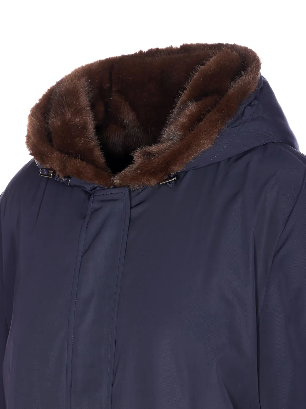Lou Andrea Reversible Hooded Coat In Blue