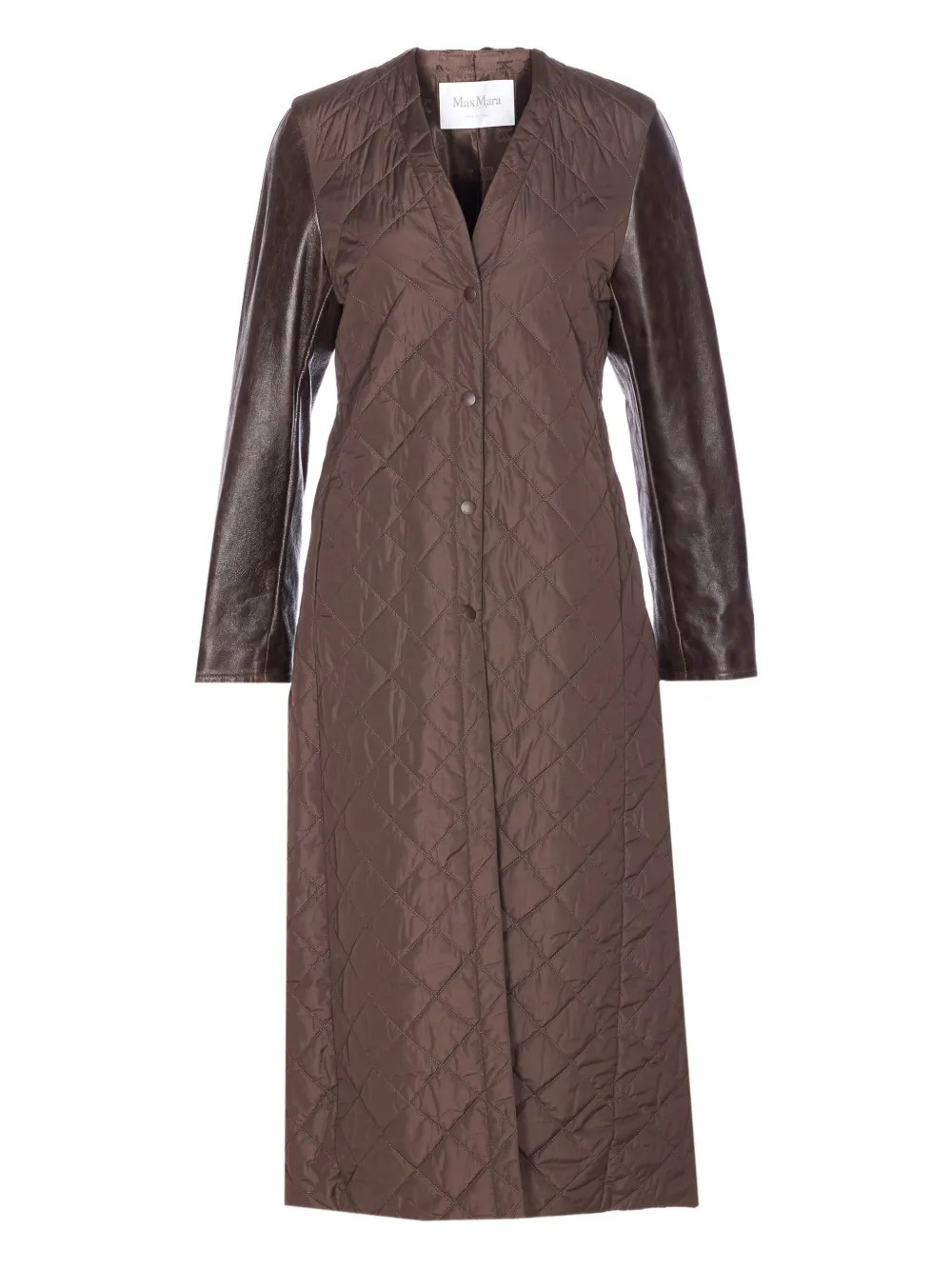 Max Mara Quilted Leather Sleeve Berta Coat In Brown
