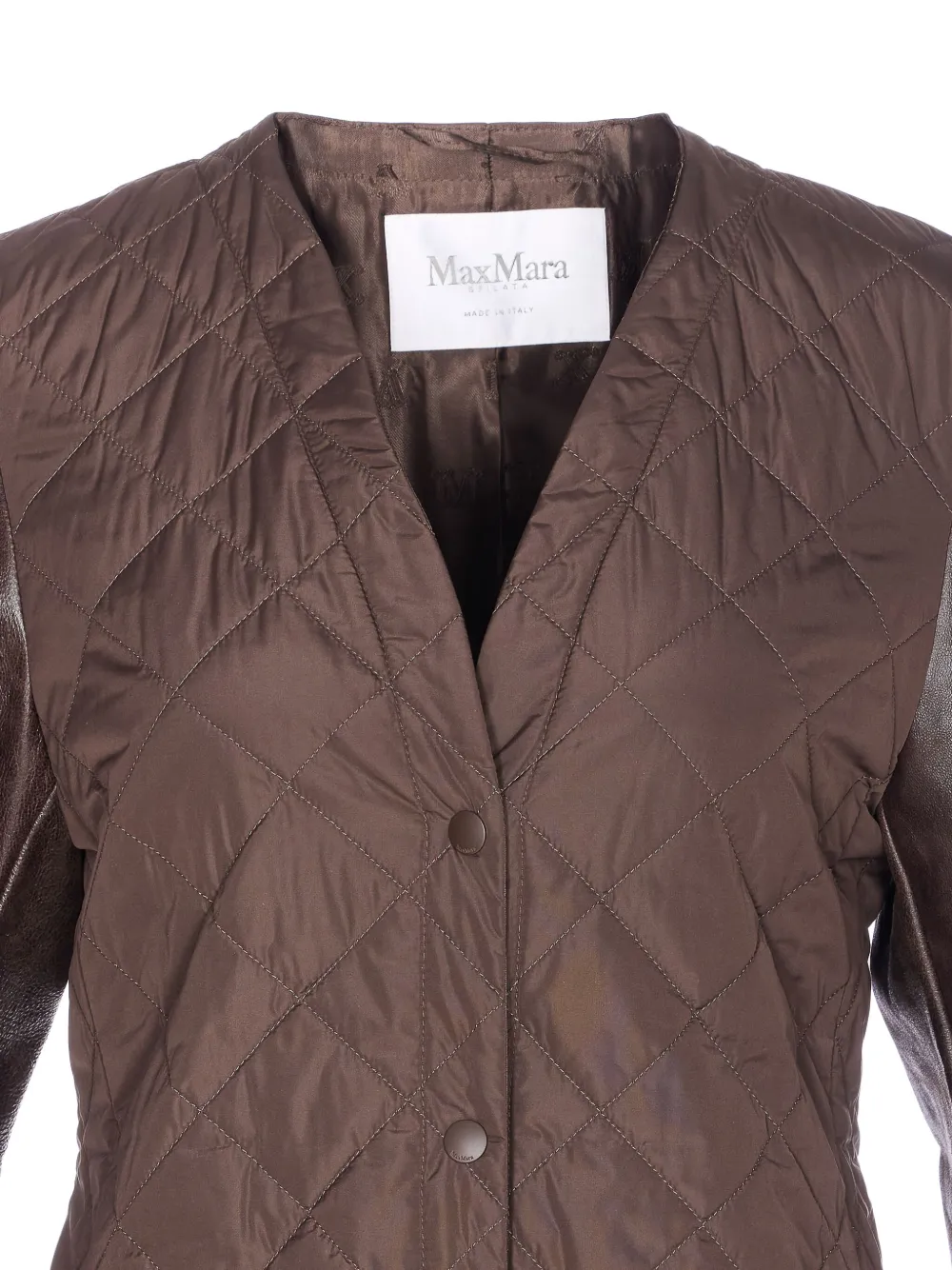 Max Mara Quilted Leather Sleeve Berta Coat In Brown