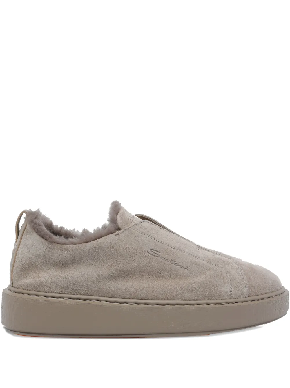 Santoni Round-toe Suede Sneakers In Gray