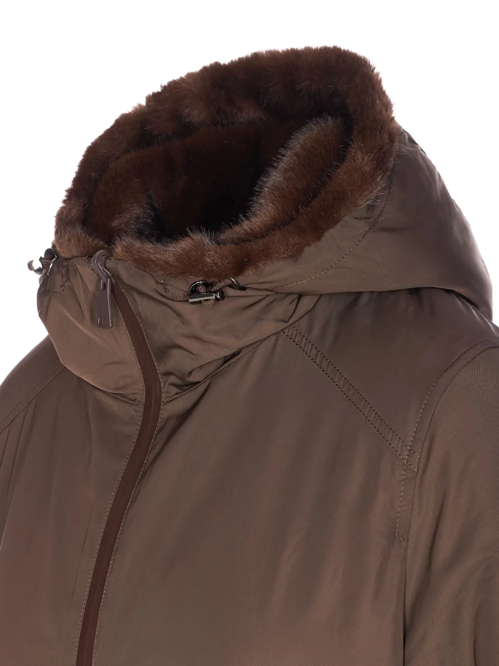 Lou Andrea Reversible Hooded Coat In Brown