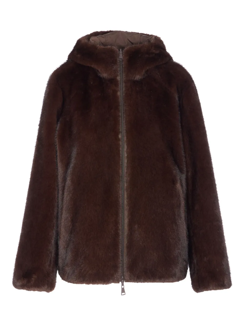 Lou Andrea Reversible Hooded Coat In Brown