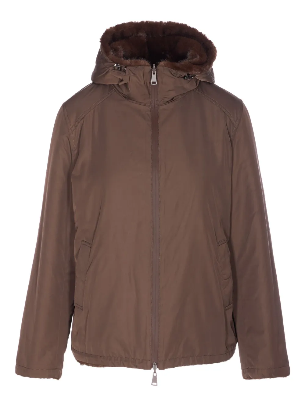 Lou Andrea Reversible Hooded Coat In Brown