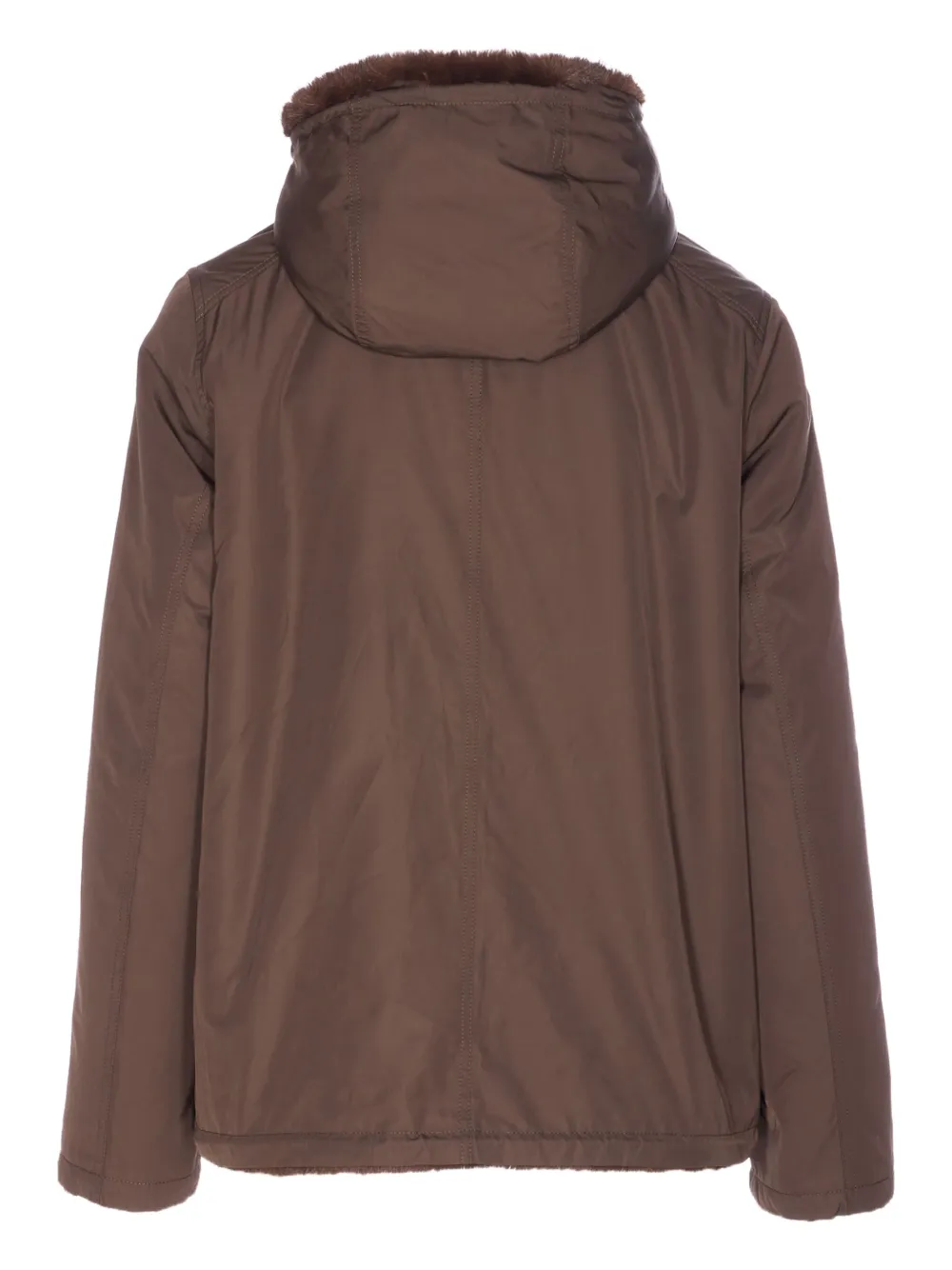 Lou Andrea Reversible Hooded Coat In Brown