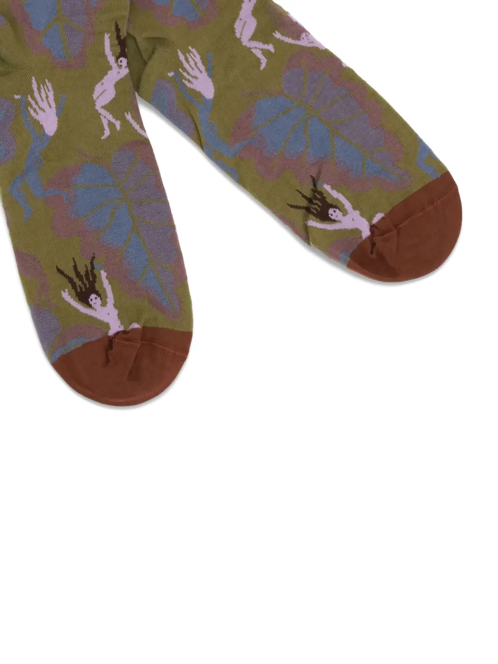 La Maison Leaf-print Socks In Green