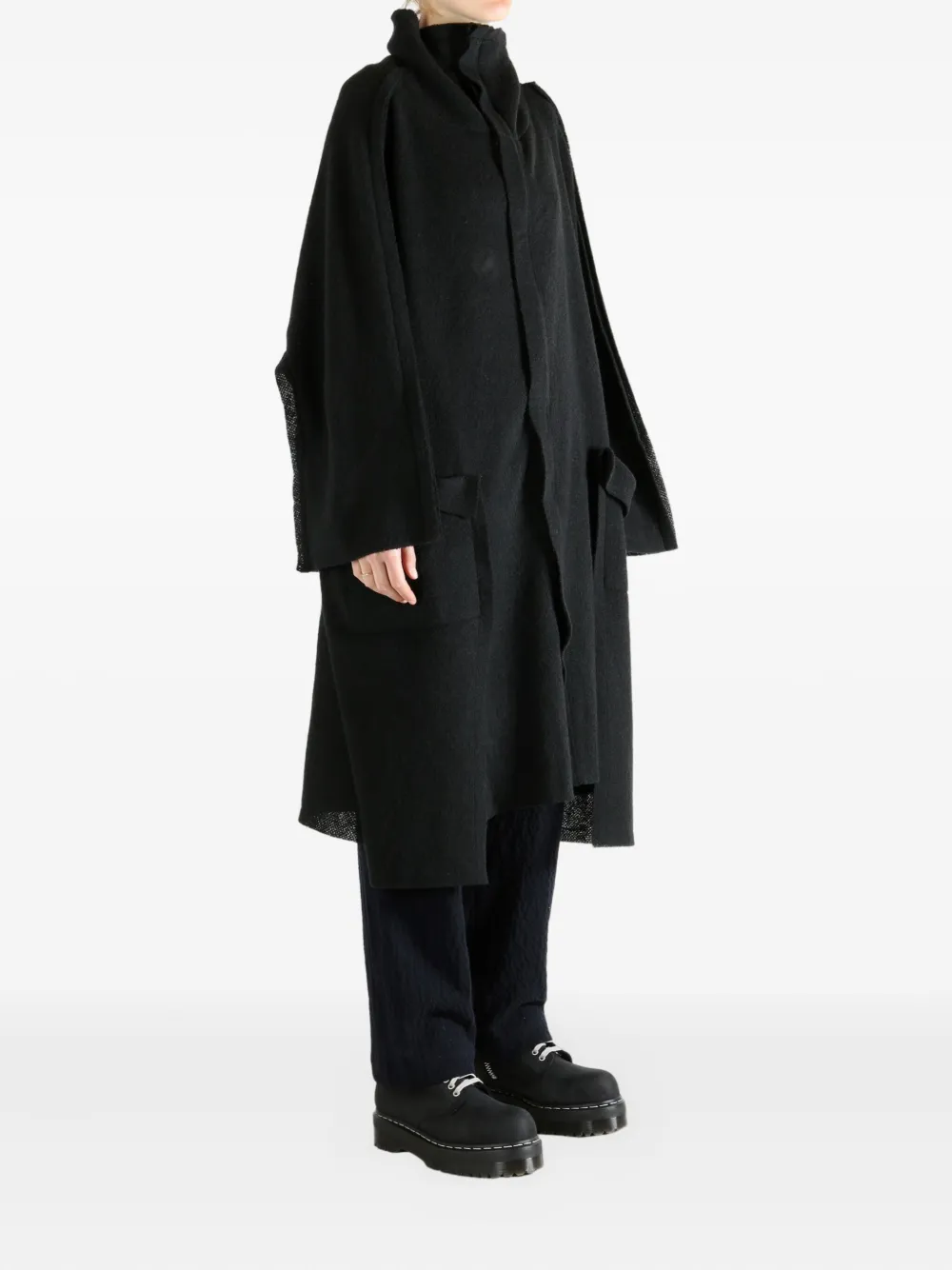 Yohji Yamamoto Jas met zak en trechterhals Zwart