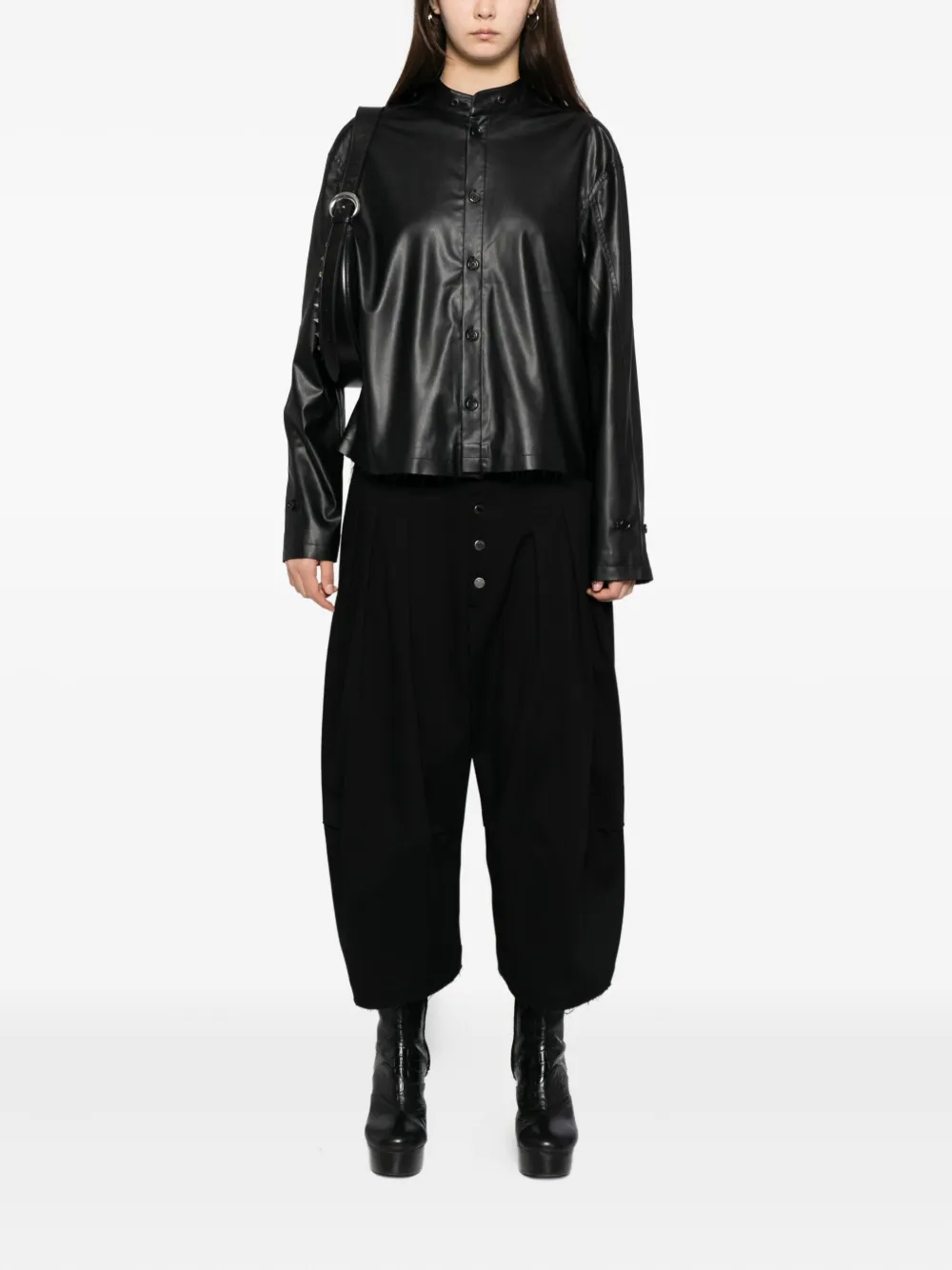 Team Wang Design Raw-edge Shirt In Black