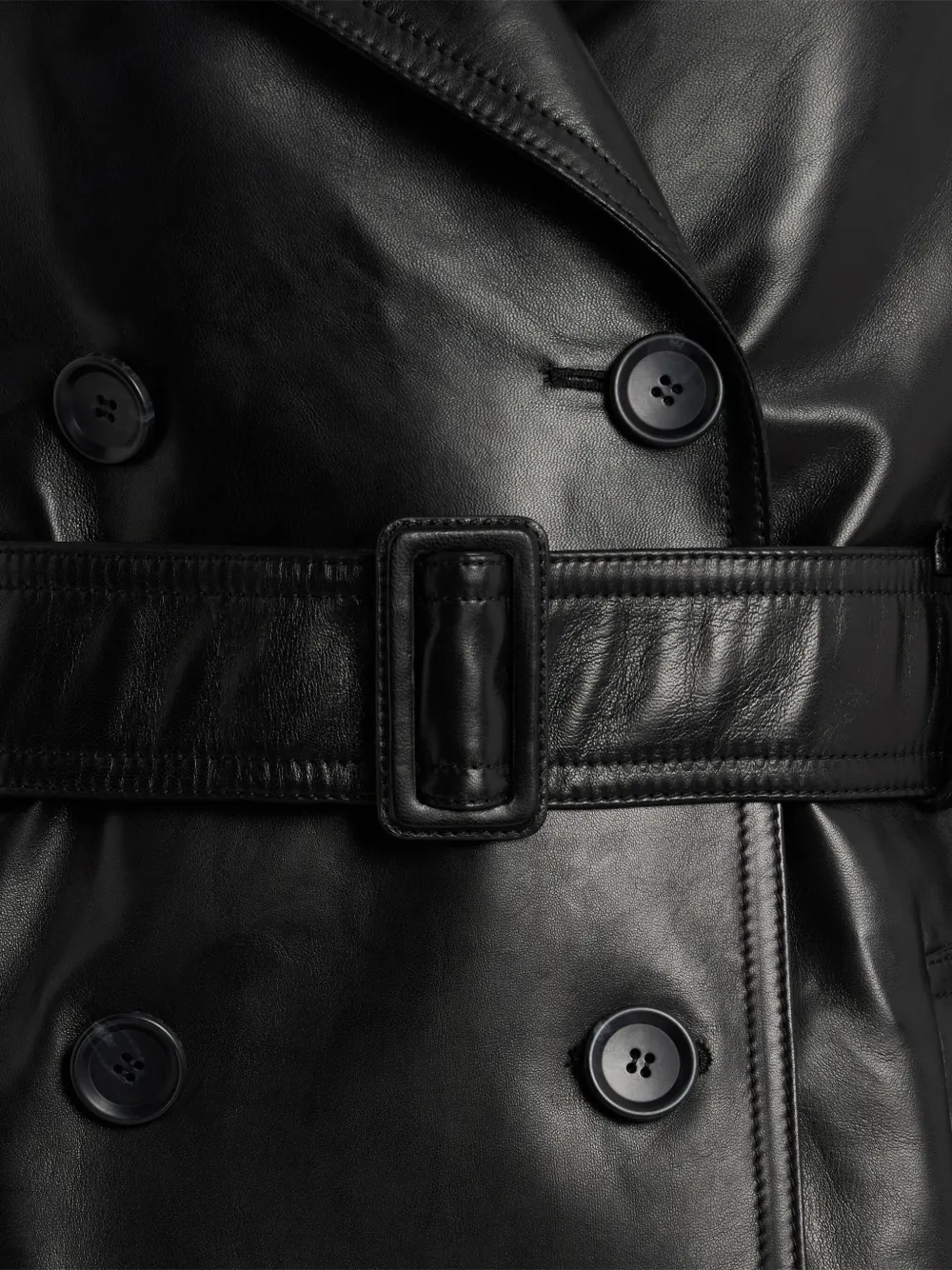 Bally Double-breasted Leather Trench Coat In Black