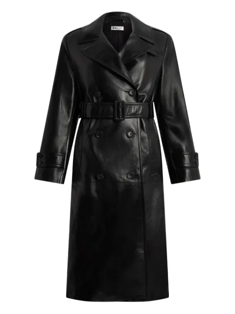 Bally double-breasted leather trench coat