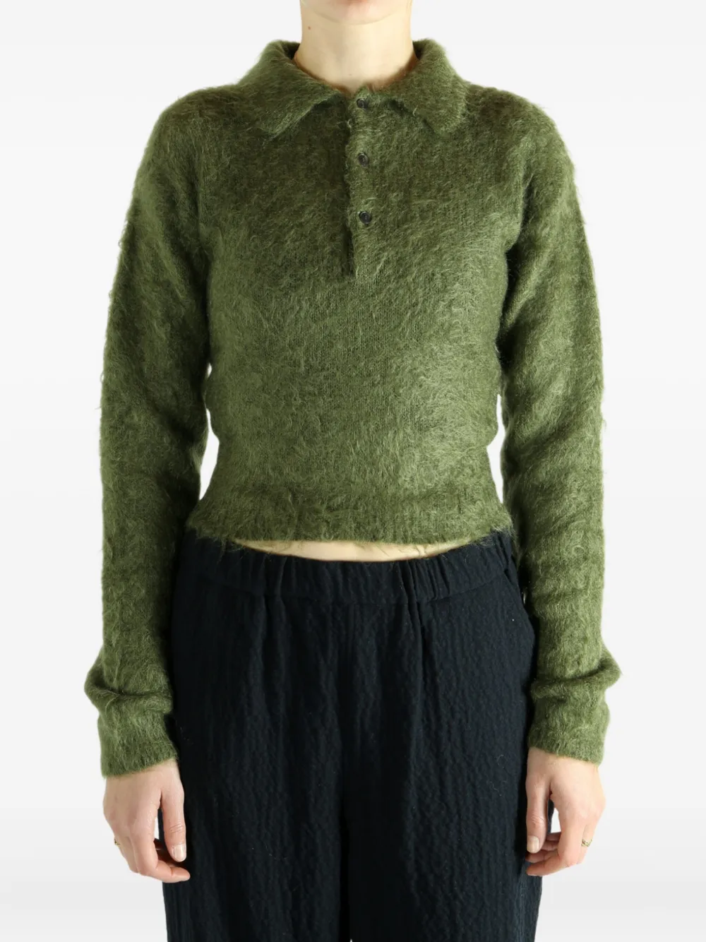 Auralee textured-knit polo sweater - Groen