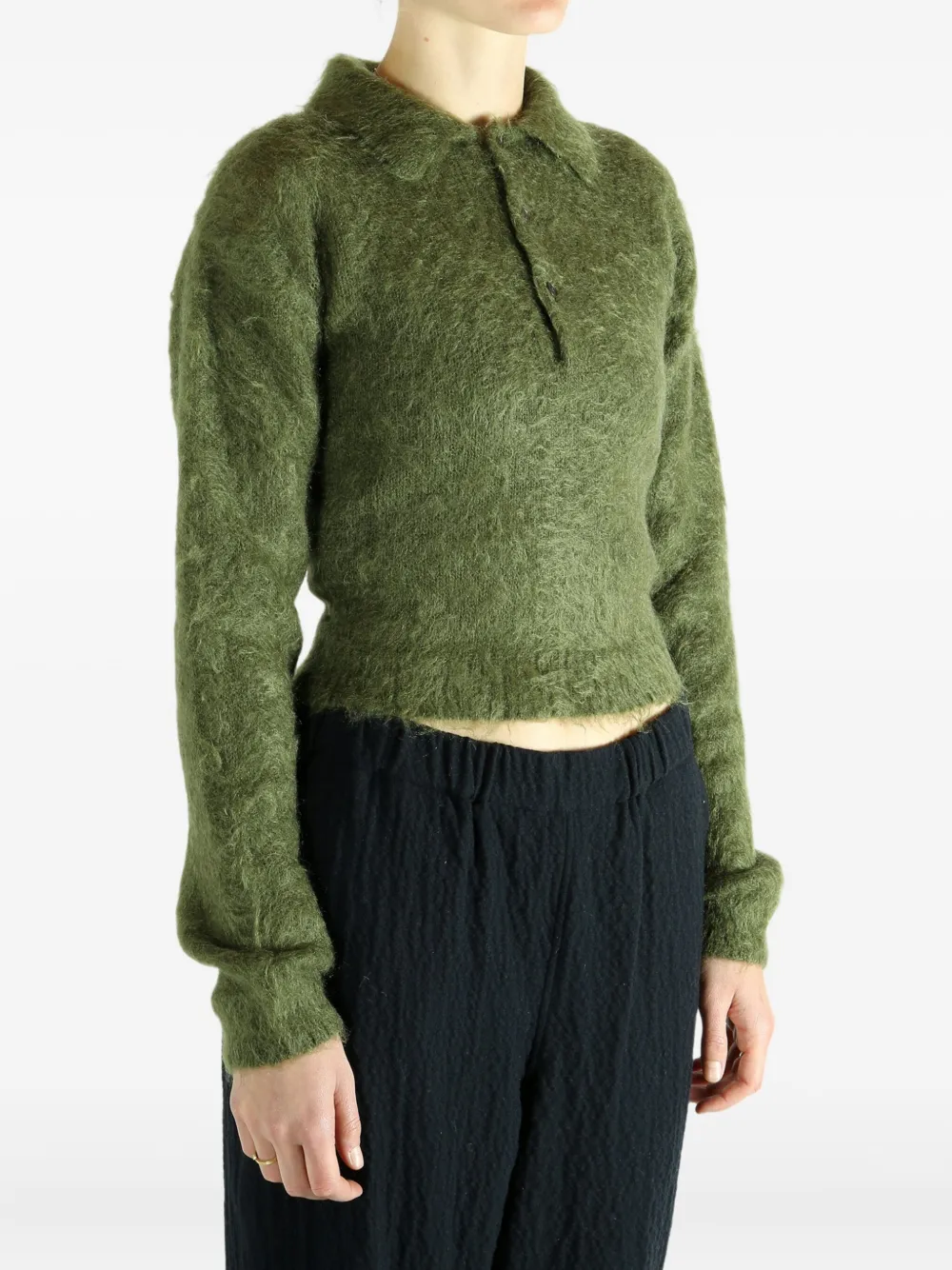 Auralee Textured-knit Polo Sweater In Green