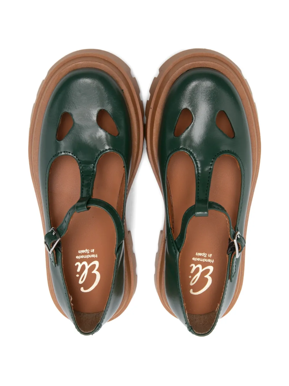 Eli1957 Ballerina's met T-bandje en chunky zool Groen