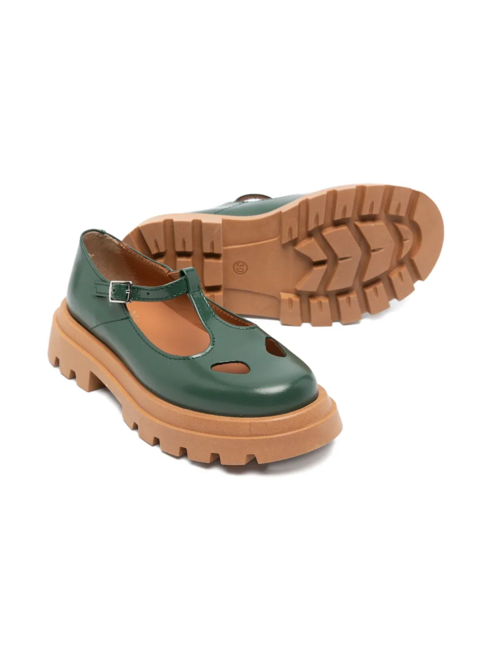 Eli1957 Ballerina's met T-bandje en chunky zool - Groen