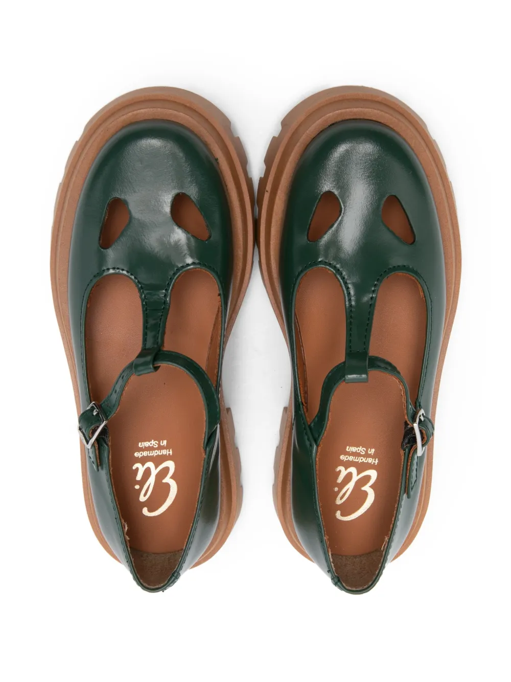 Eli1957 Ballerina's met T-bandje en chunky zool Groen