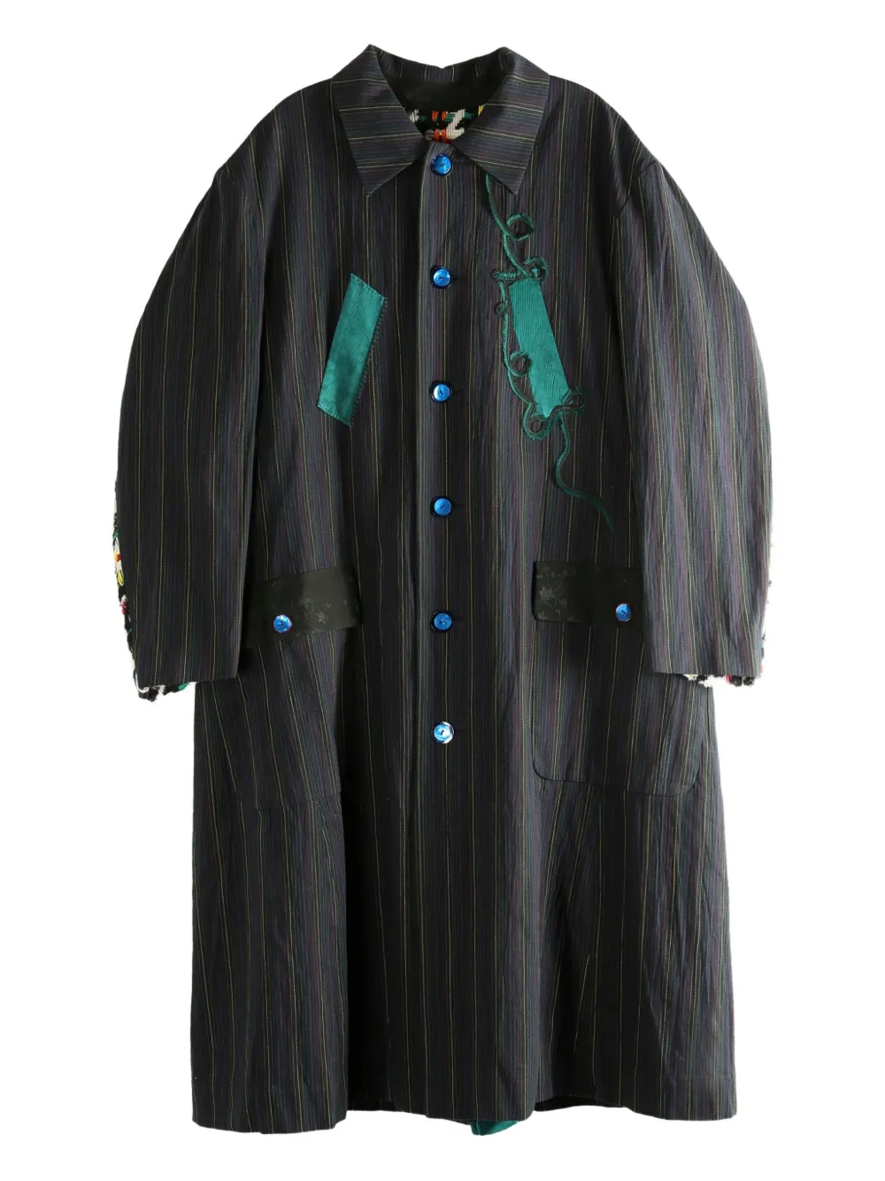 COMMUNS appliqué-detail striped coat - ブラック COMMUNS appliqué-detail striped coat - ブラック