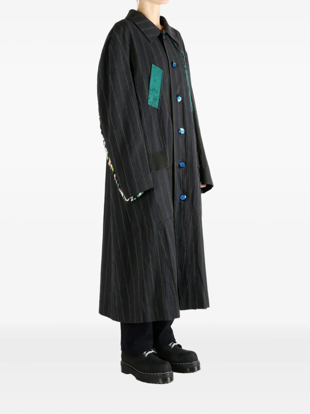 Communs Appliqué-detail Striped Coat In Black
